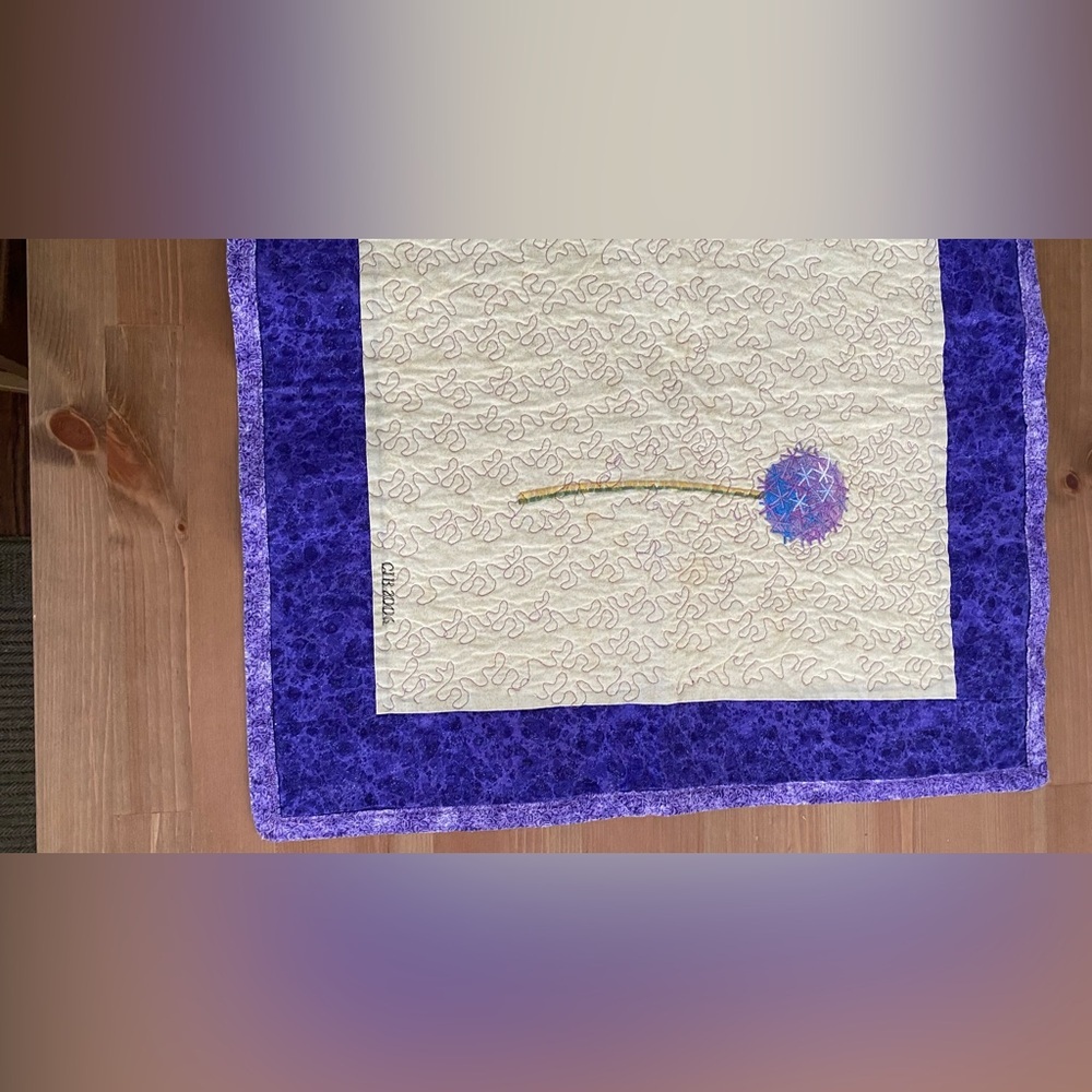 Quilted Handmade Table Runner Wildflower Pattern Beige Purple Green 41.5" X 21" - Picture 3 of 16